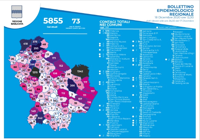 Mappa covid Basilicata 18 dic 2020